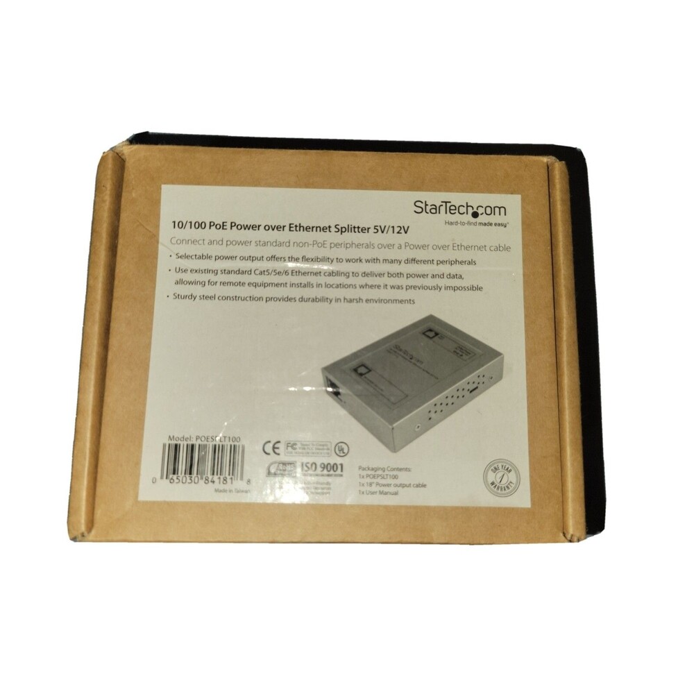 Startech.com 10/100 PoE Power over Ethernet Splitter 5V/12V